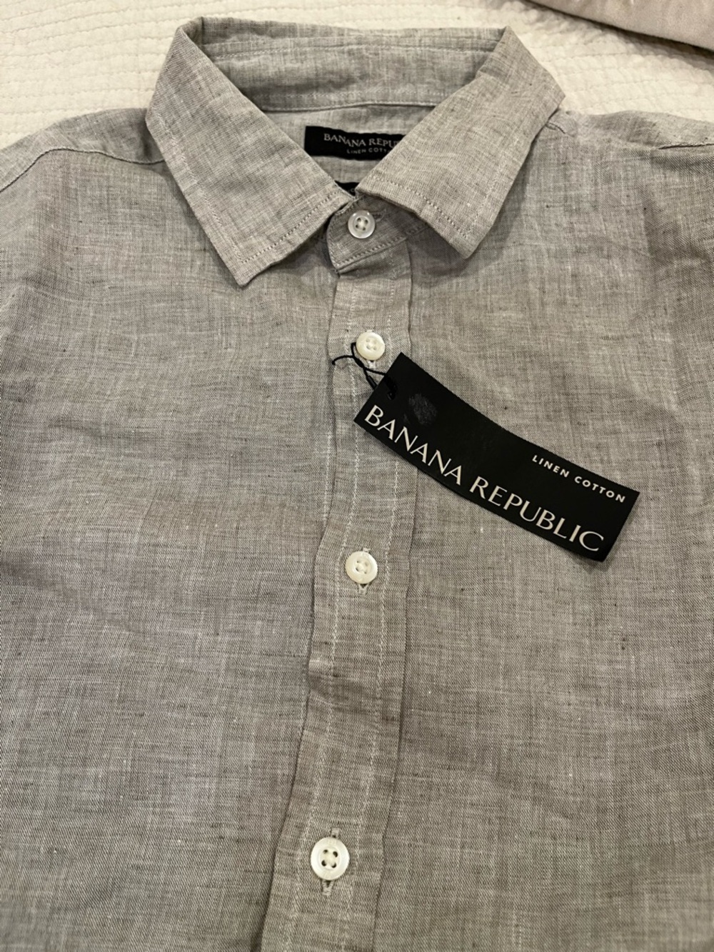 Banana Republic Men's Linen-Cotton Button-Down Shirt - Light Grey